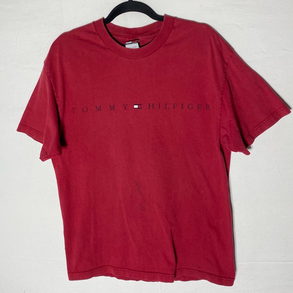 5/$25 Vintage 90s Tommy Hilfiger Classic Red Short Sleeve Crew Neck Tee Shirt L
